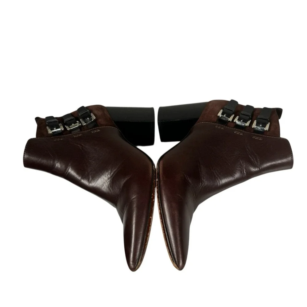 Costume National Womens Sz 37 EUR Brown‎ Leather Zip Buckle Ankle Boots Booties